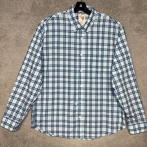 Relwen Shirt Men's Size 2XL XXL Blue Check Plaid Lightweight Button Up Pockets